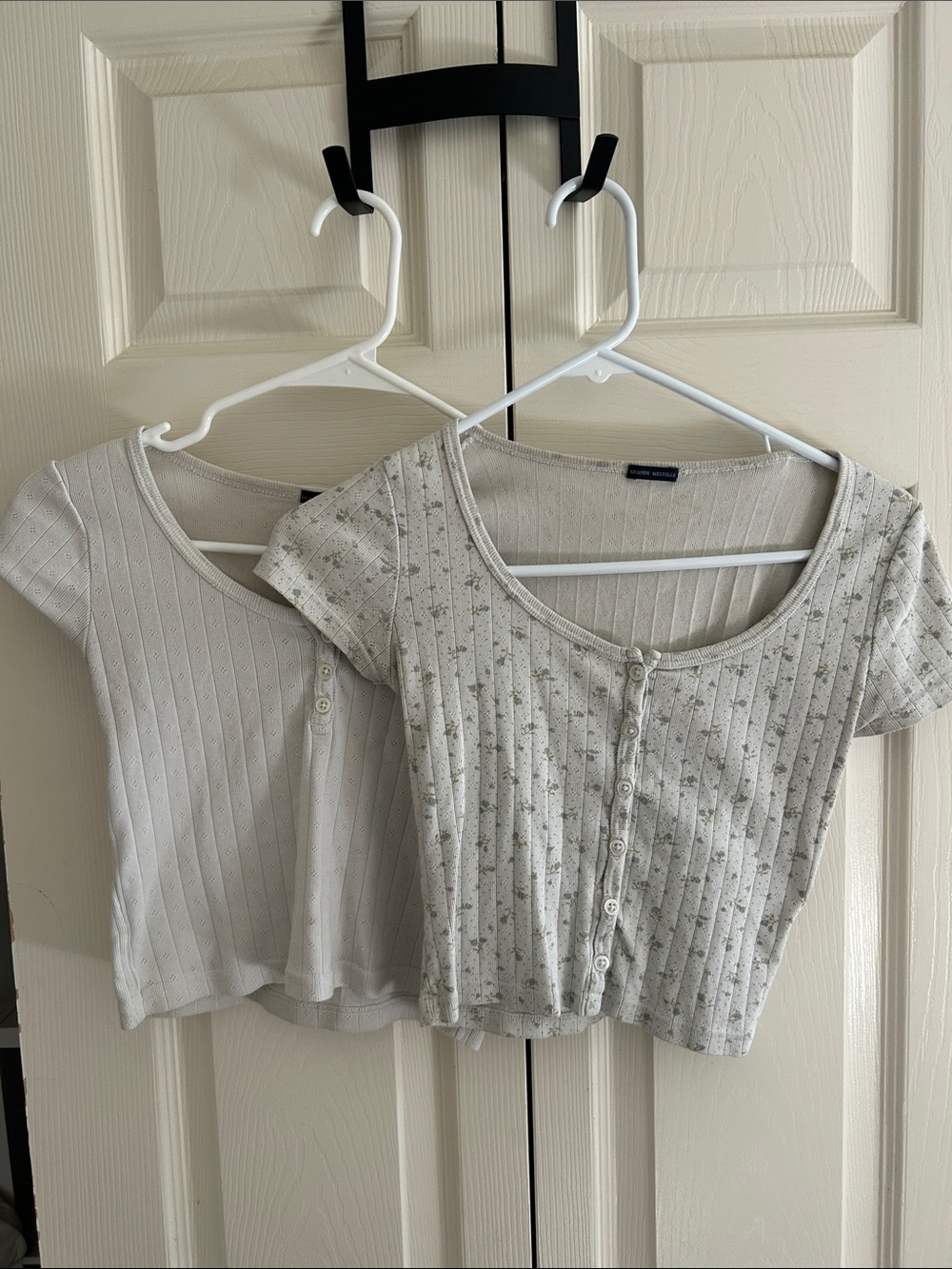 Brandy Melville white Ribbed Button-Front Crop Tops